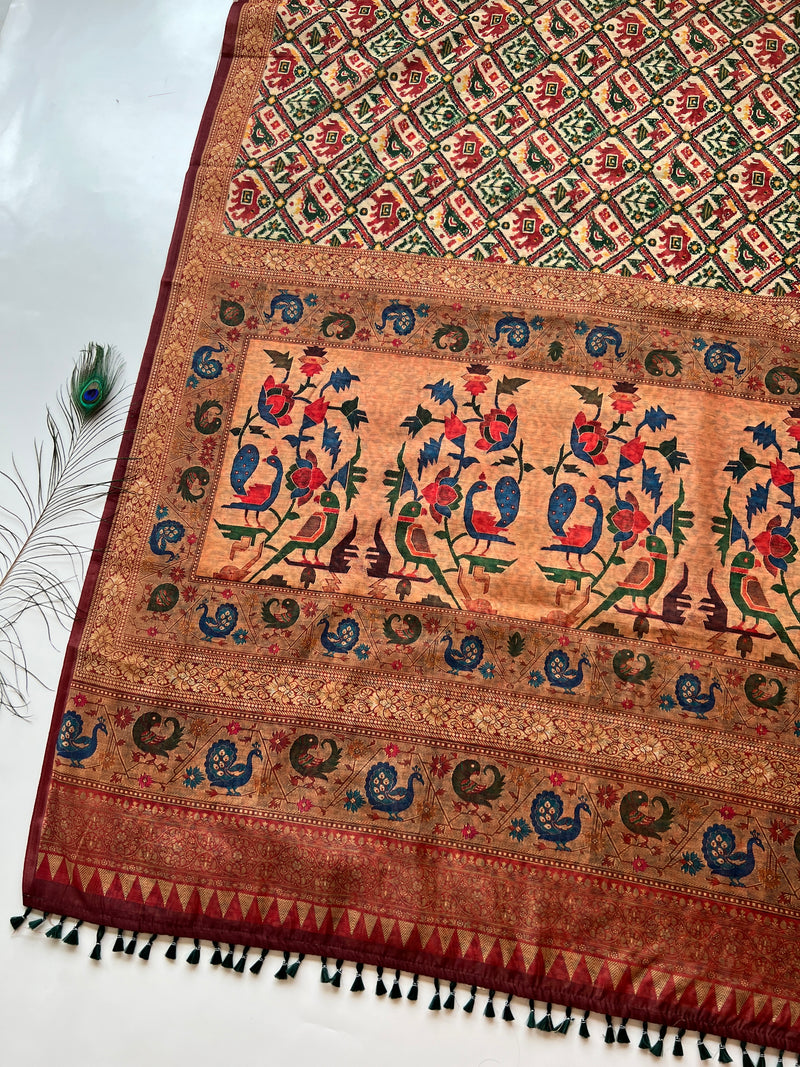 Classy Beige Patola Saree-Saree-Ekana Label