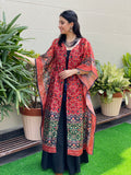 Red Patola Cape Black Gown